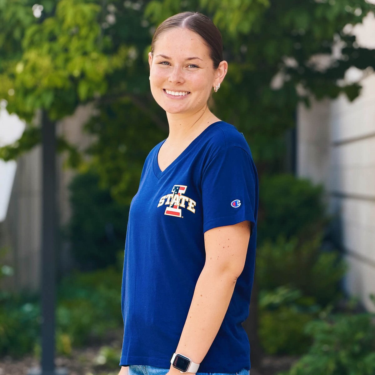 Champion Women's Patriotic I-State Short Sleeve T-Shirt left sleeve